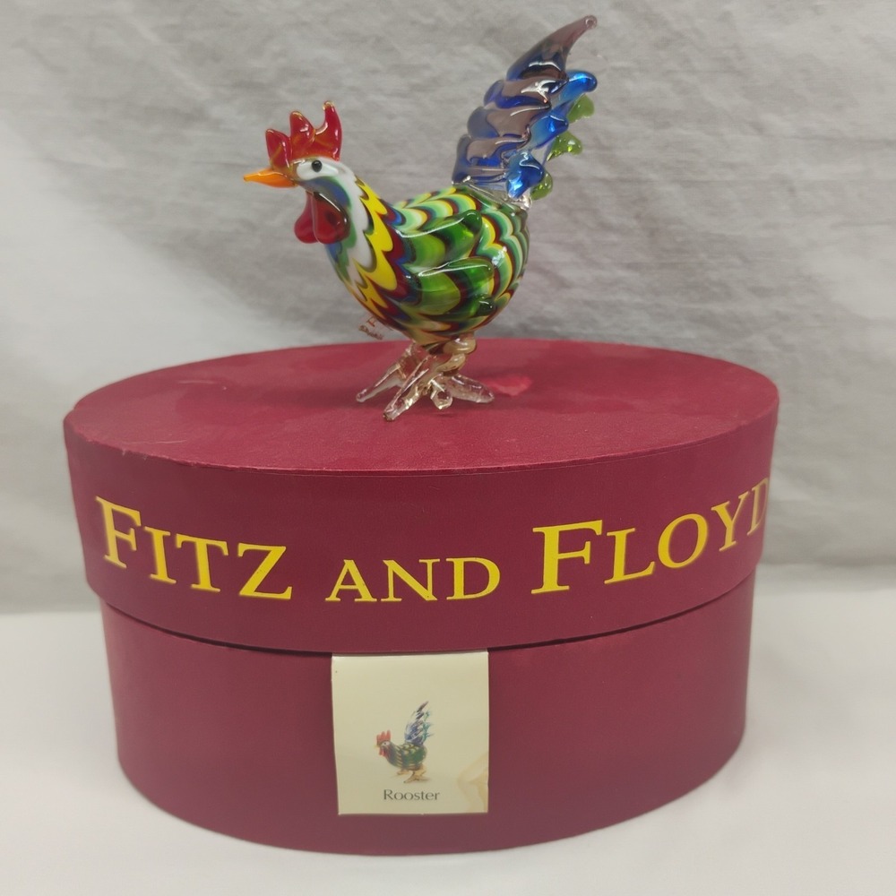 Fitz And Floyd Glass Menagerie Miniature Rooster Figurine Miniature Glass Blown